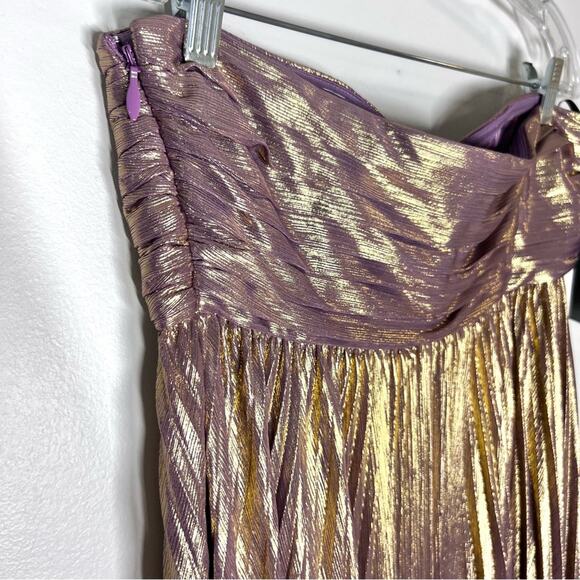 NEW Retrofete Lyanna Pleated Maxi Dress  Sz L Purple & Gold Strapless Metallic - Picture 6 of 11